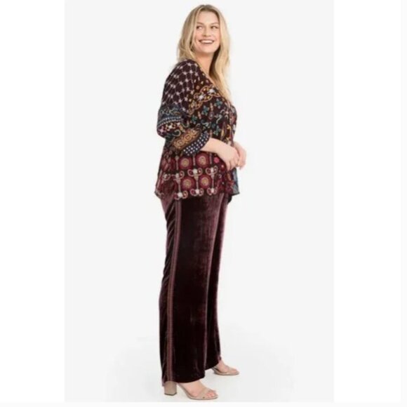 Johnny Was Rayon Silk Ravi Wide Leg Velvet Embroidered Pant Boho - Picture 1 of 12